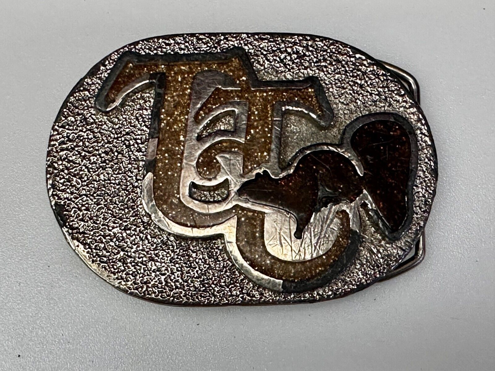 80'S  Tt Squirrel Sparky Brown Sparkle Enameled Vintage Belt Buckle