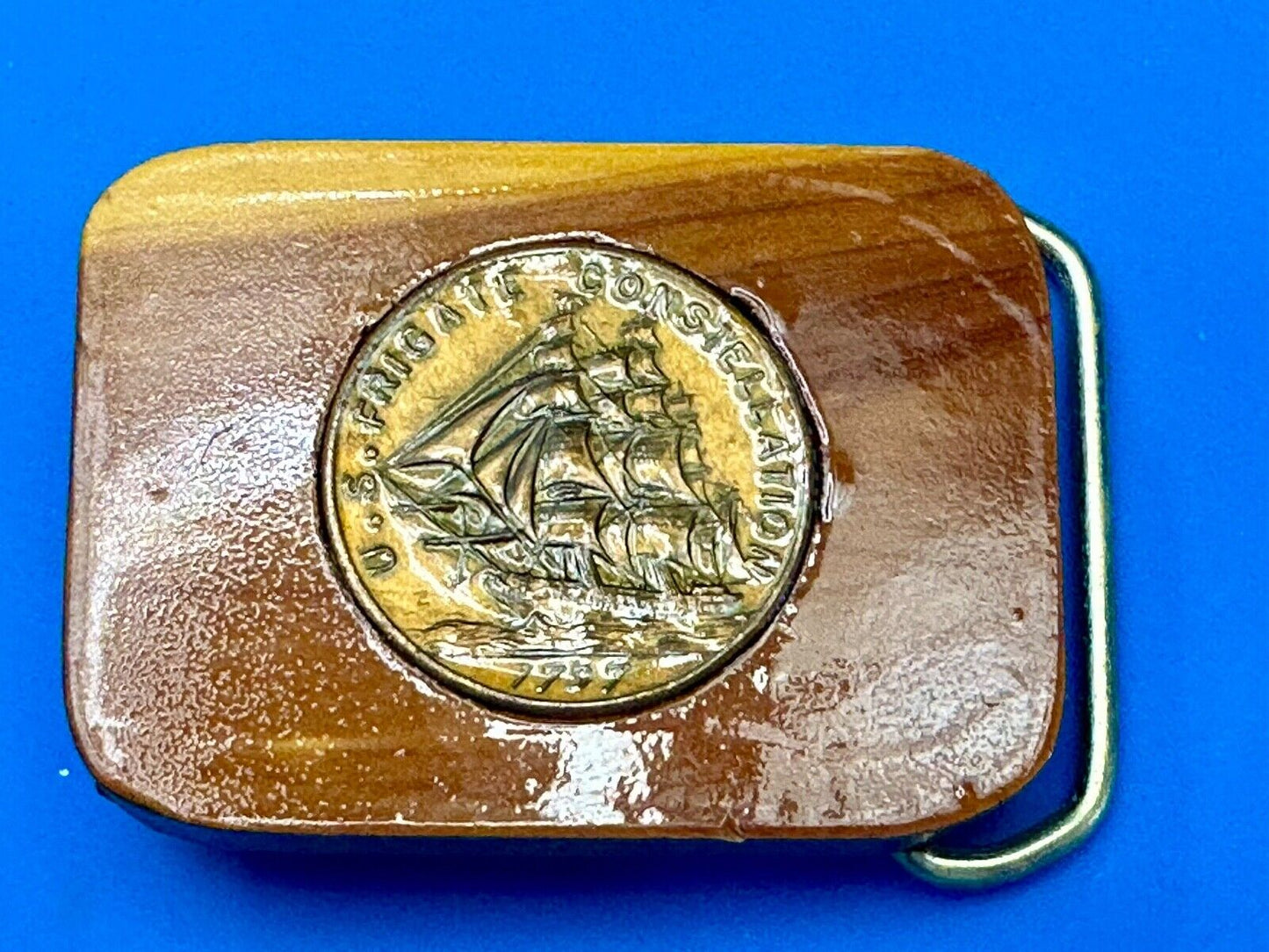 1797 USS Frigate Constellation Medal custom artisan inland to wood Belt Buckle