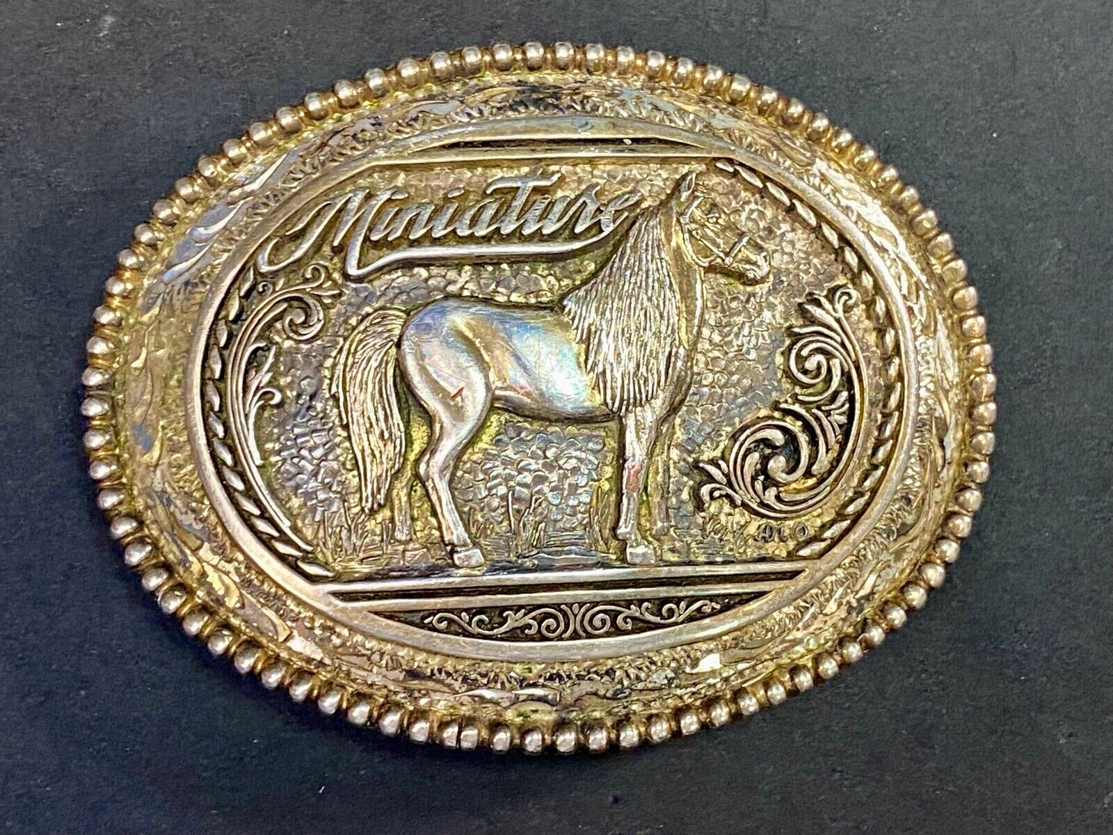 Vintage Award Design Metals - Mustang Commemorative Horse Oval Belt Buckle 