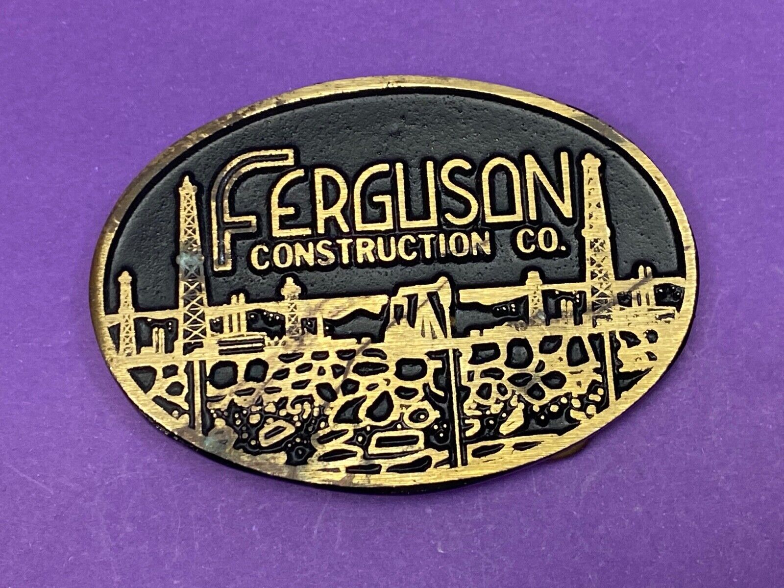 Vintage Ferguson Oil Construction Company Sidney Ohio Dunabuckle Belt Buckle 