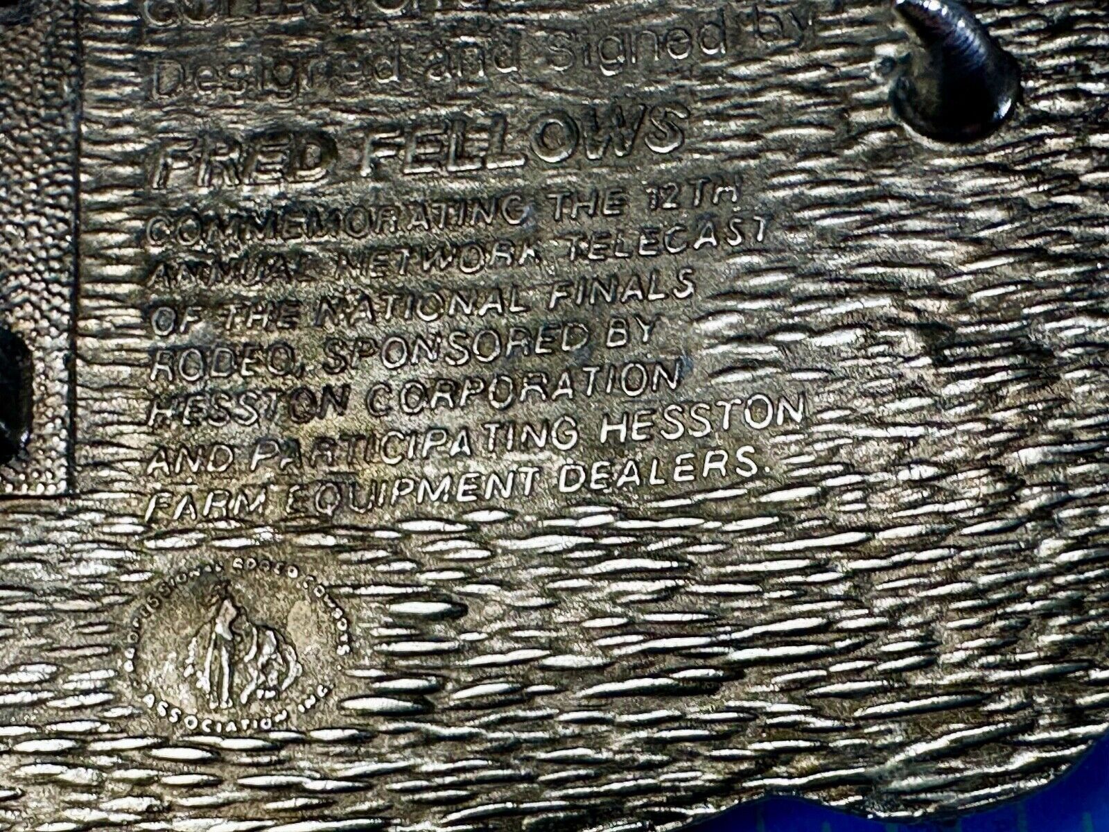 1985 NFR Rodeo Vintage Hesston Belt Buckle Steer Wrestling Cowboy