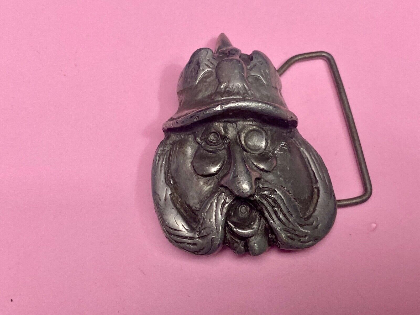 Vintage Head Herman Black Belt Buckle Art Nouveau Singing! Indiana Metal Craft 