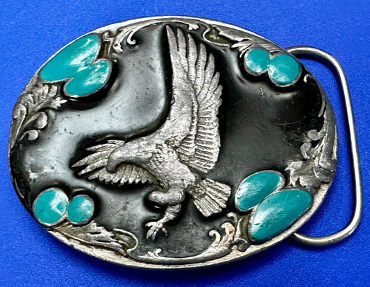 American Eagle Fly High Great Spirit Turquoise Cowboy Belt Buckle Sikiyou H-7