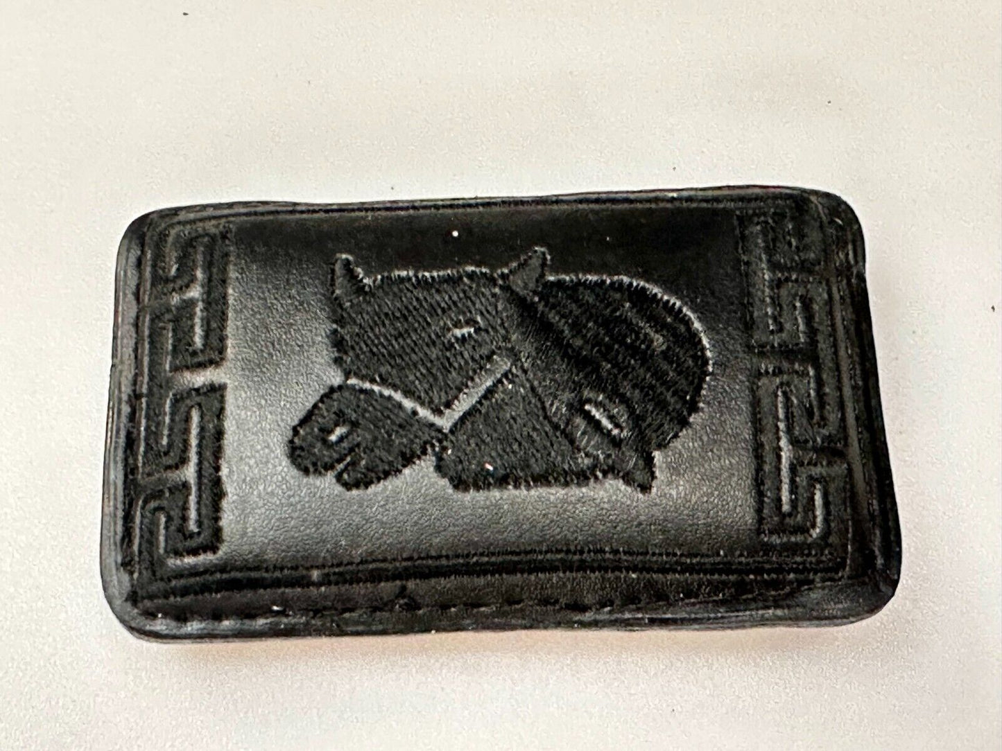 Vintage Horse Head On Black Leather Rectangular Belt Buckle
