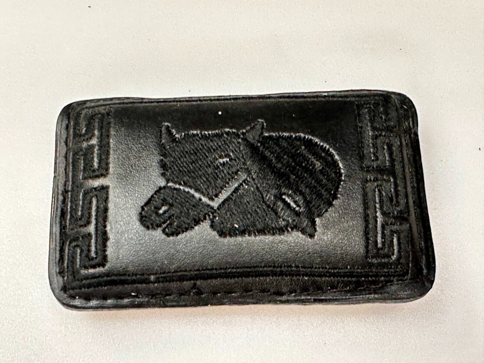 Vintage Horse Head On Black Leather Rectangular Belt Buckle