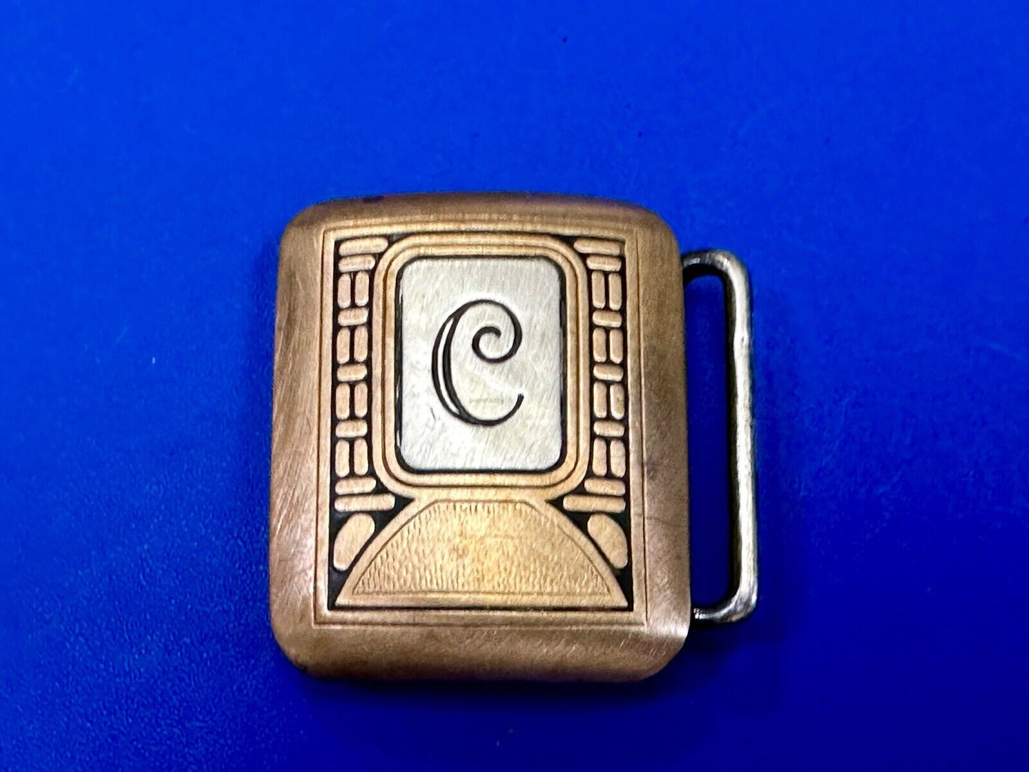 Vintage Hickok Bronze Initial Letter Monogram C Art Deco dress belt buckle