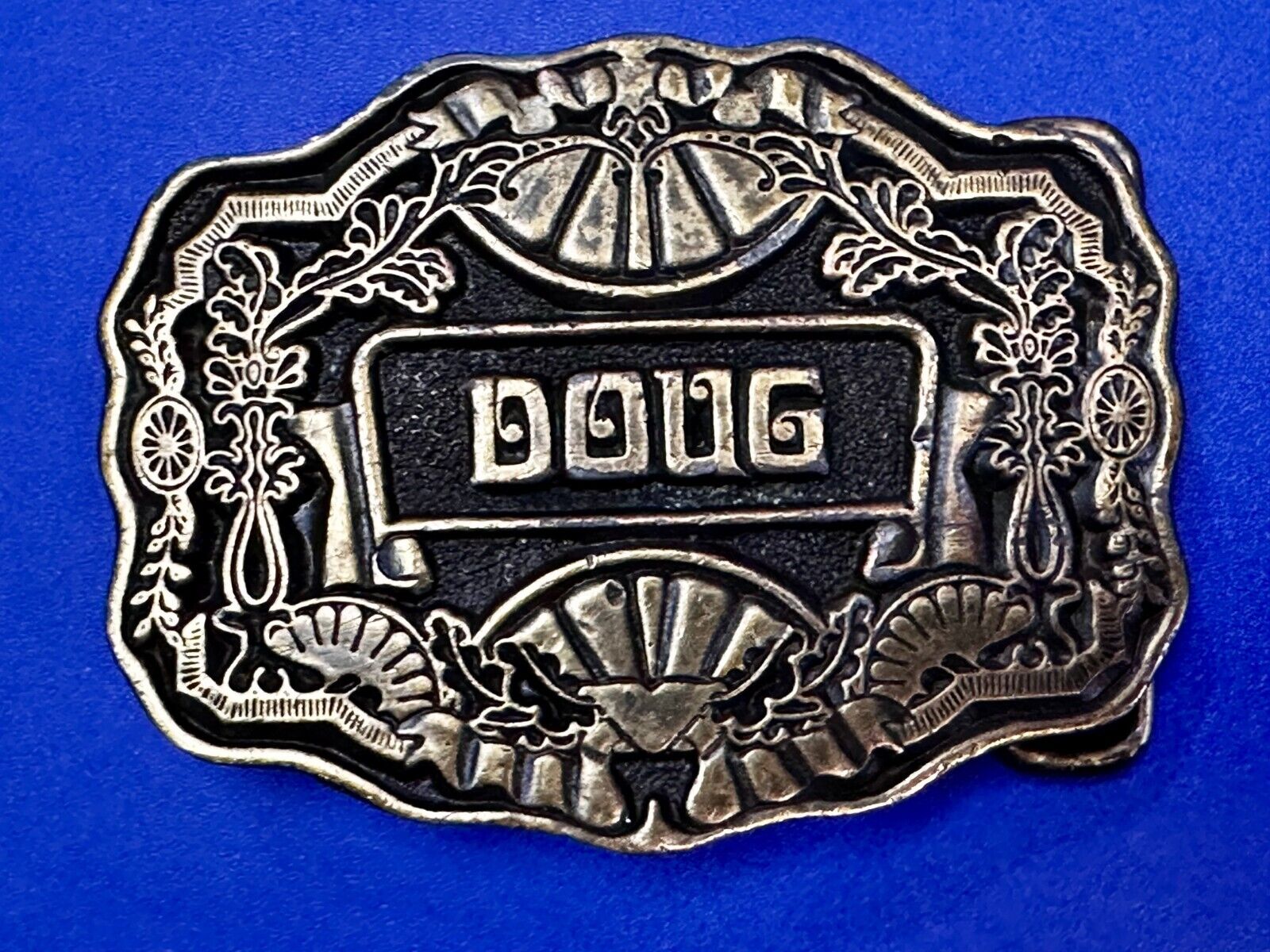 1970s DOUG Name - Custom Brass Tone Metal Oden USA Personalized Belt Buckle