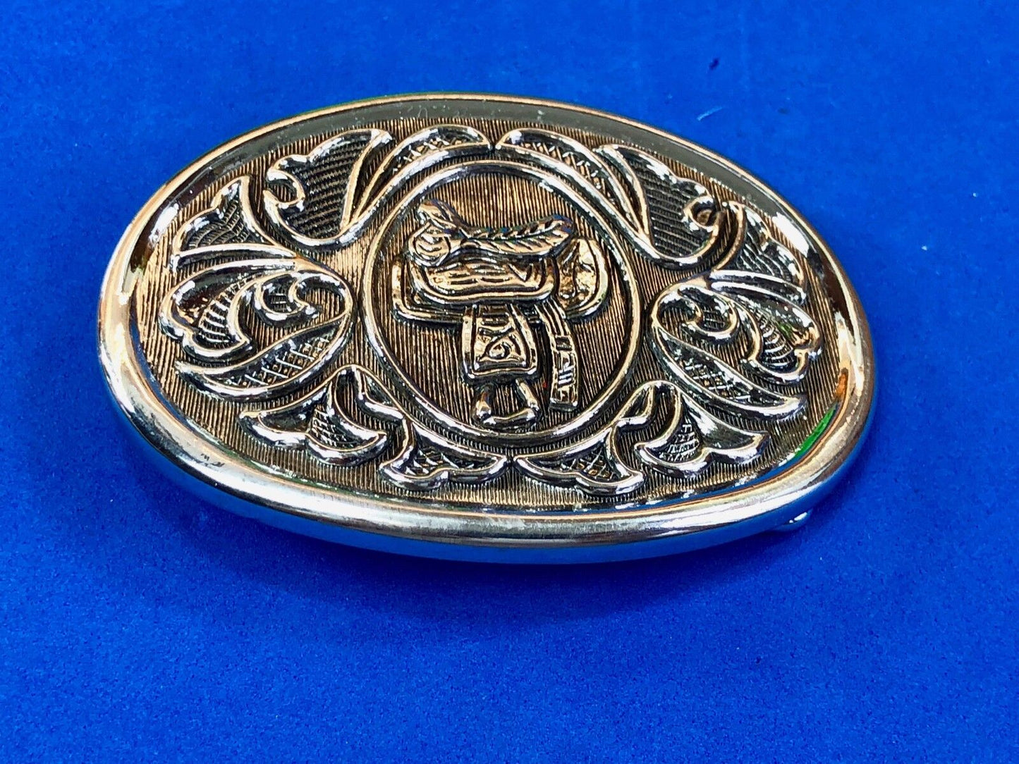 Vintage Horse Cowboy Cowgirls Rising Saddle Belt Buckle Signed Avon  