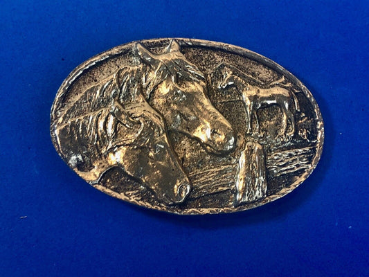 Three Horses on the farm Belt Buckle - wood fence, pony western 
