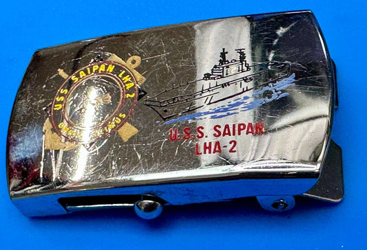 USS Saipan LHA-2 US Military Navy Ship Logo Solid Brass Vintage Belt Buckle