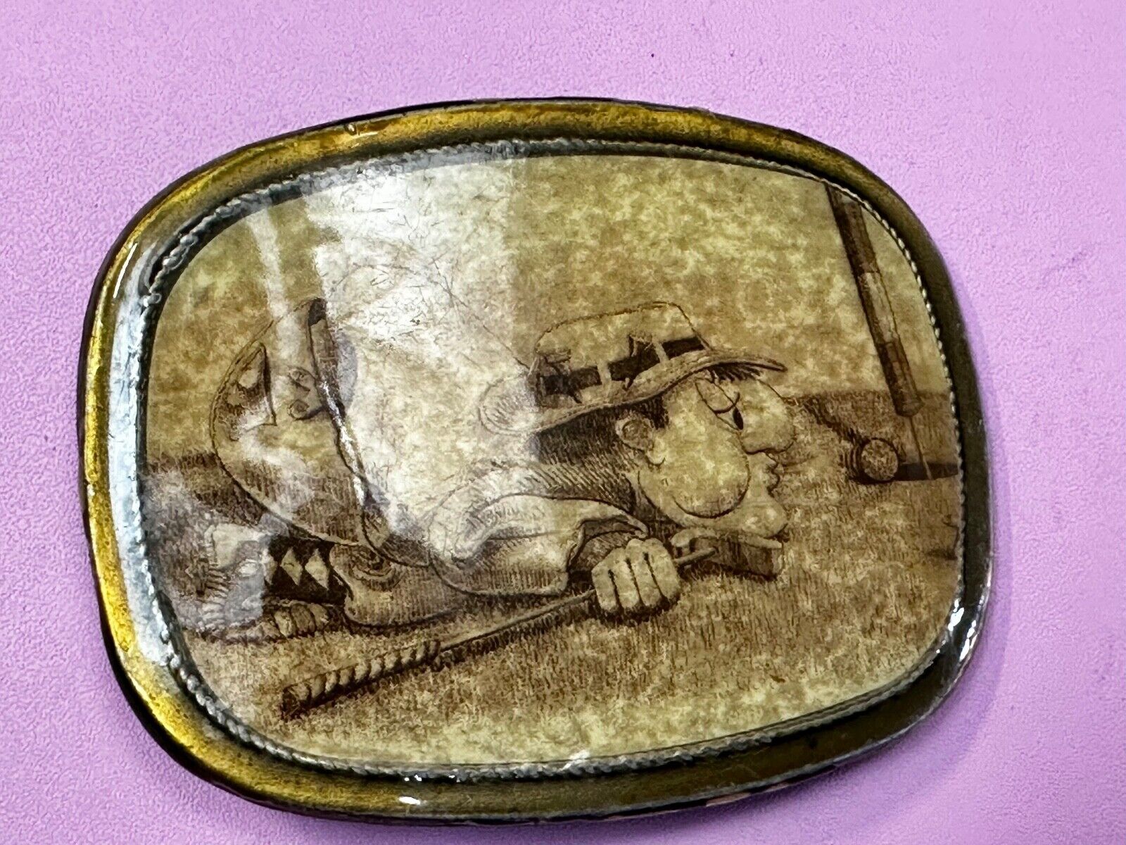 Vintage Cartoon Man Gold Put Put - Sink the hole  Retro Sports Belt Buckle