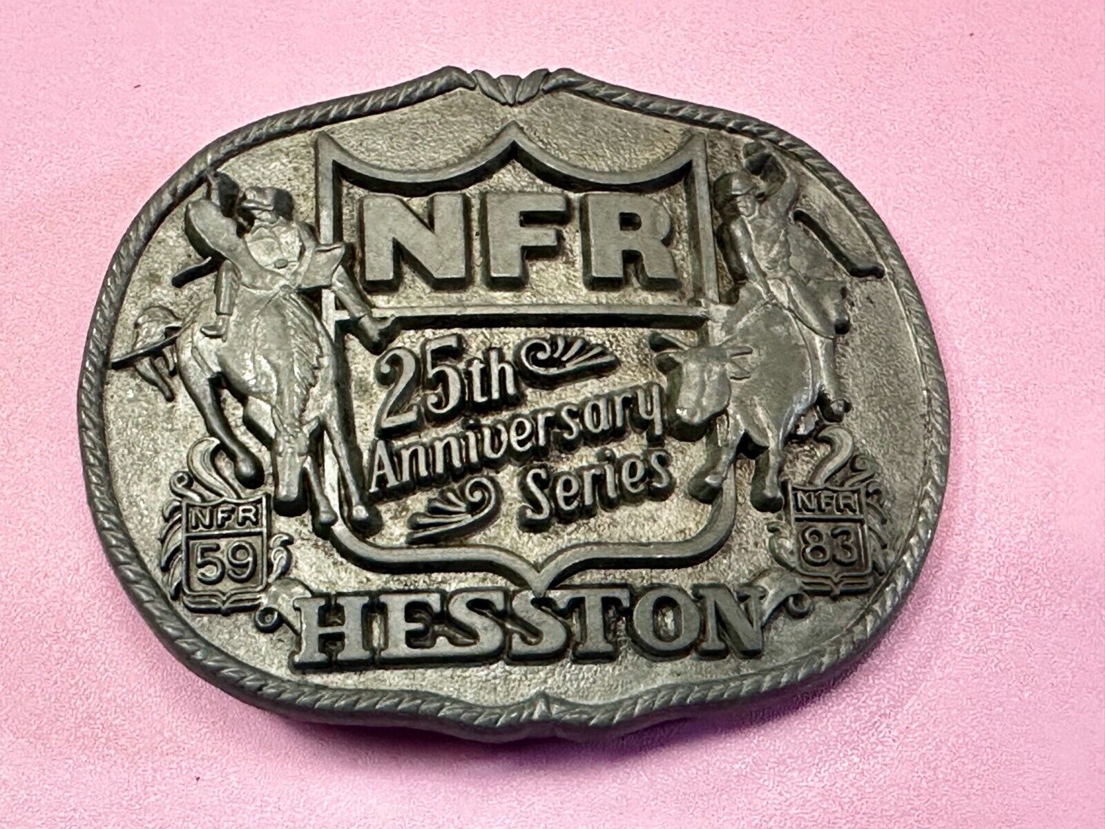 1983 25th Anniversary Hesston NFR National Finals Rodeo Western Belt Buckle