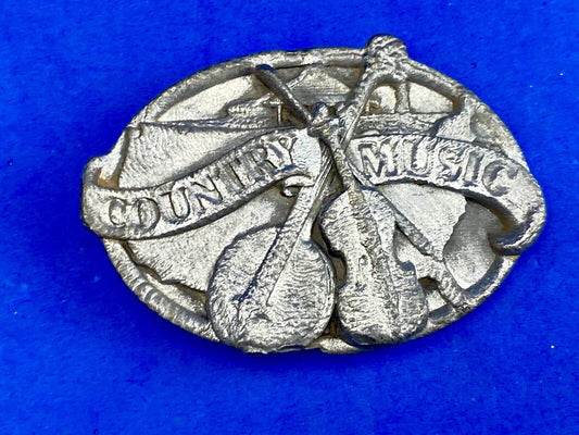 Vintage E-29 Siskiyou 1984 Country Music Belt Buckle Banjo & Fiddle Pewter 
