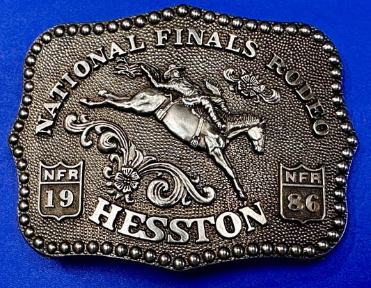 1986 Hesston NFR National Finals Rodeo Cowboys Western Belt Buckle