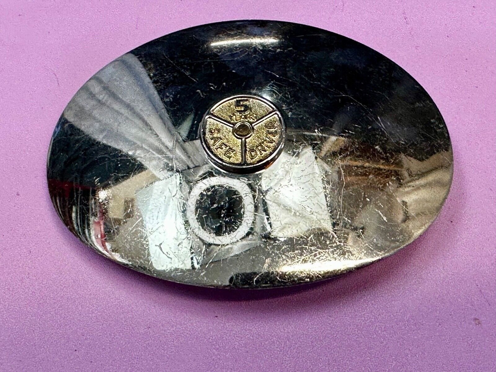 5 years Safety Award Vintage Nickel Silver reflective oval Belt Buckle