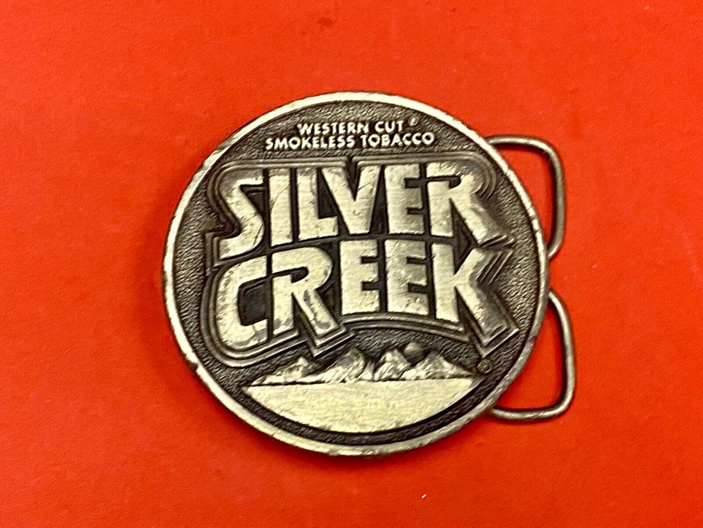 Vintage 1982 Western Cut Smokeless Tobacco Silver Creek Siskiyou Belt Buckle