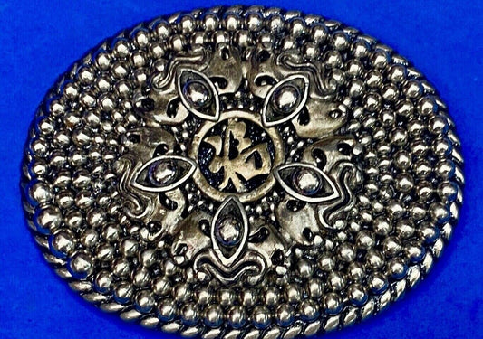 Unique Textured Silver Tone Metal Western Oval Belt Buckle 