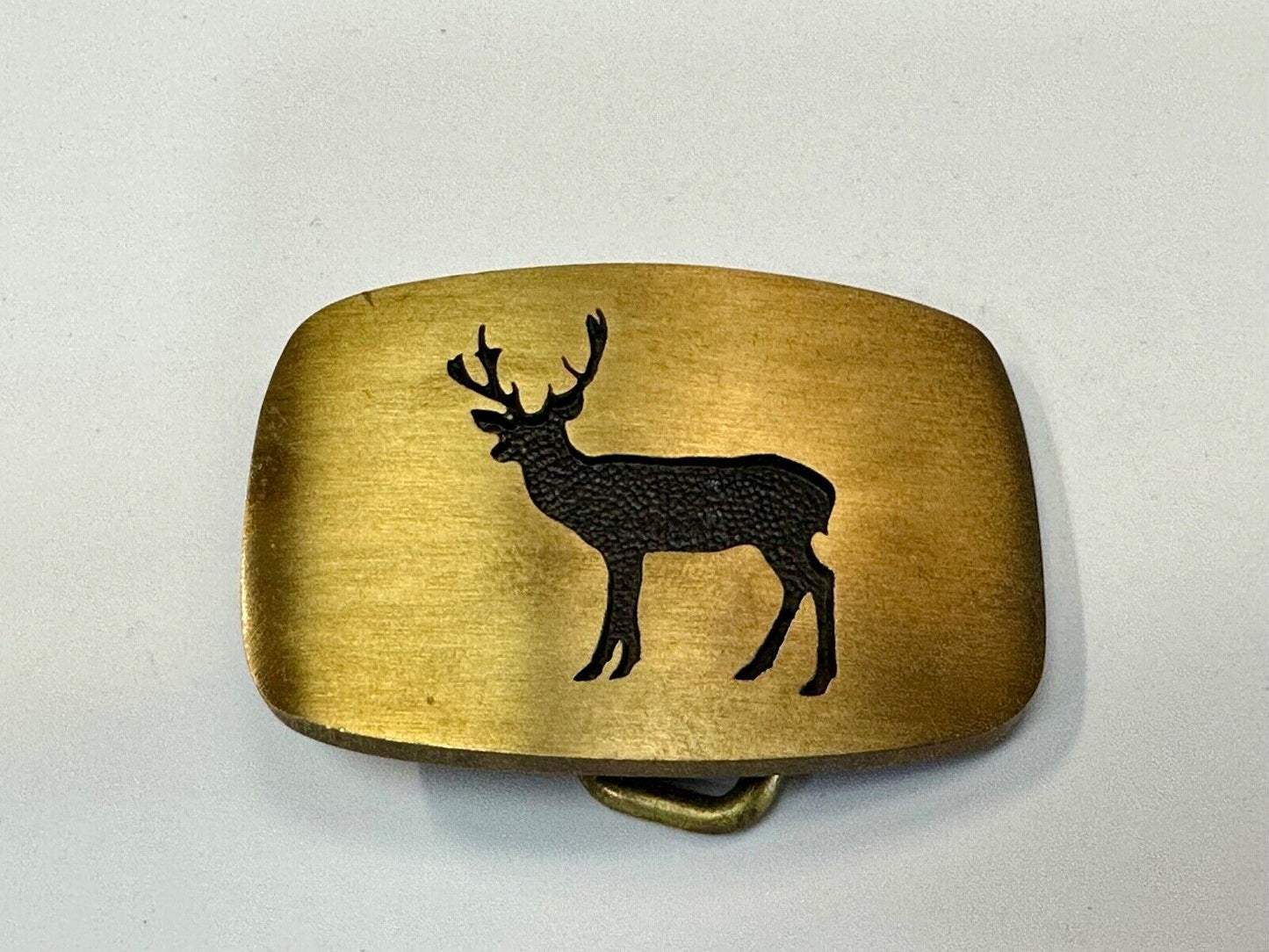 vintage Deer Elk Black outlined solid brass belt buckle by BTS