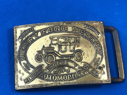 Vintage Henry Ford Detroit Model T Belt & Buckle Auto Car Manufacture
