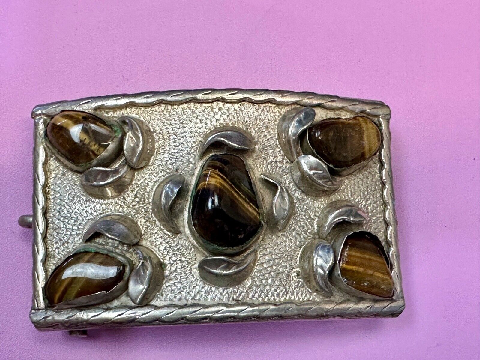 Tigerseye Gemstone Handmade Southwest Southwestern Vintage Alpaca Belt Buckle