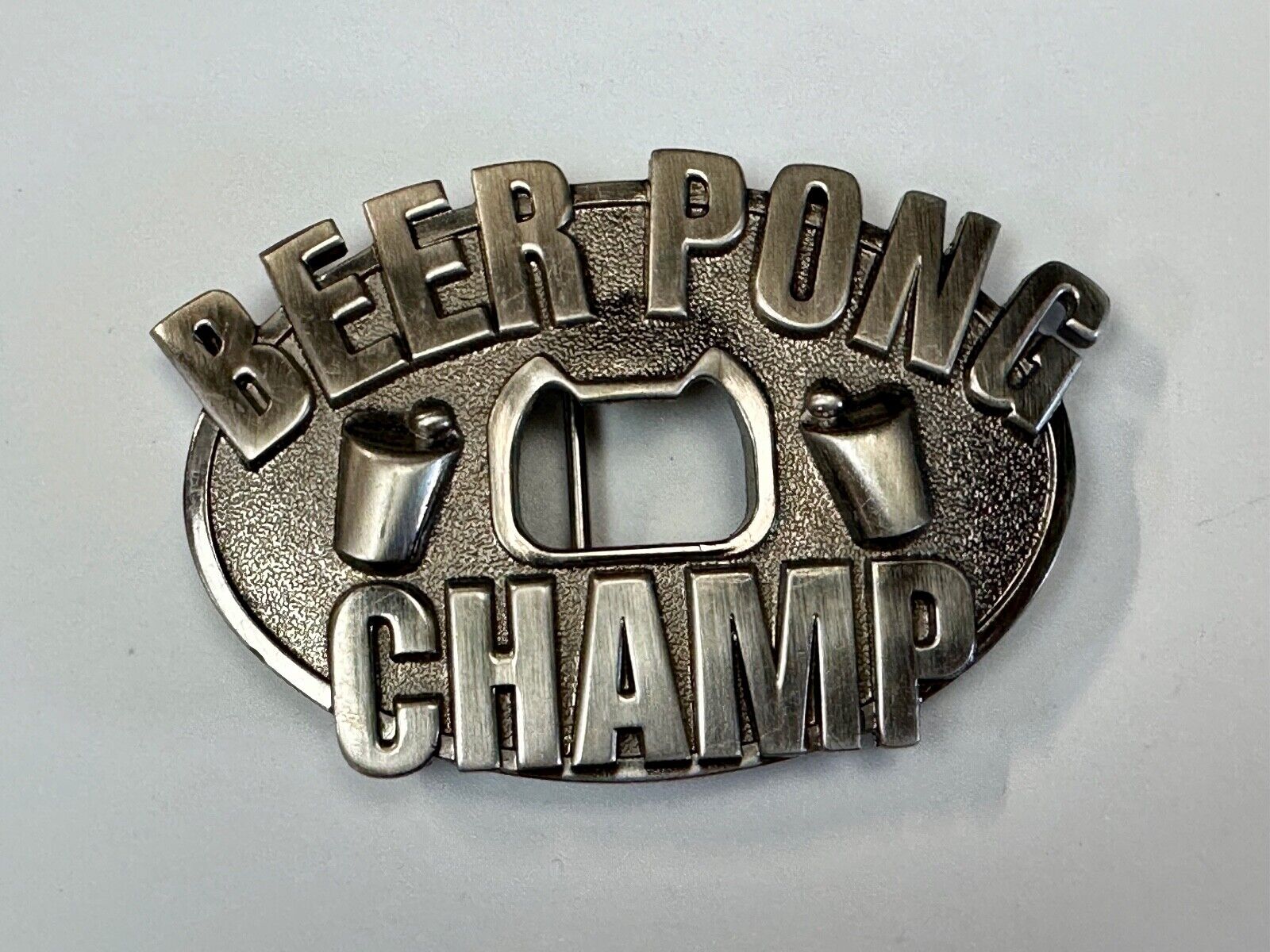vintage beer pong champ novelty belt buckle and bottle opener by Kalan
