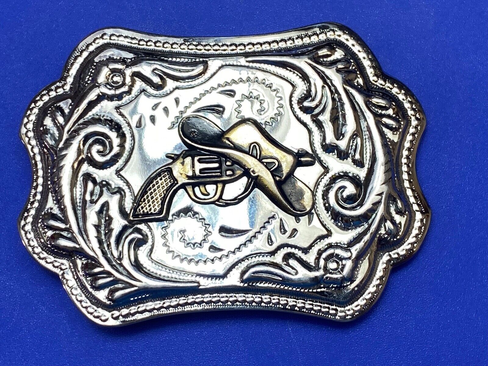 Vintage Cowboy Hat & Revolver Pistol Western Belt Buckle Cap Gun Buckle