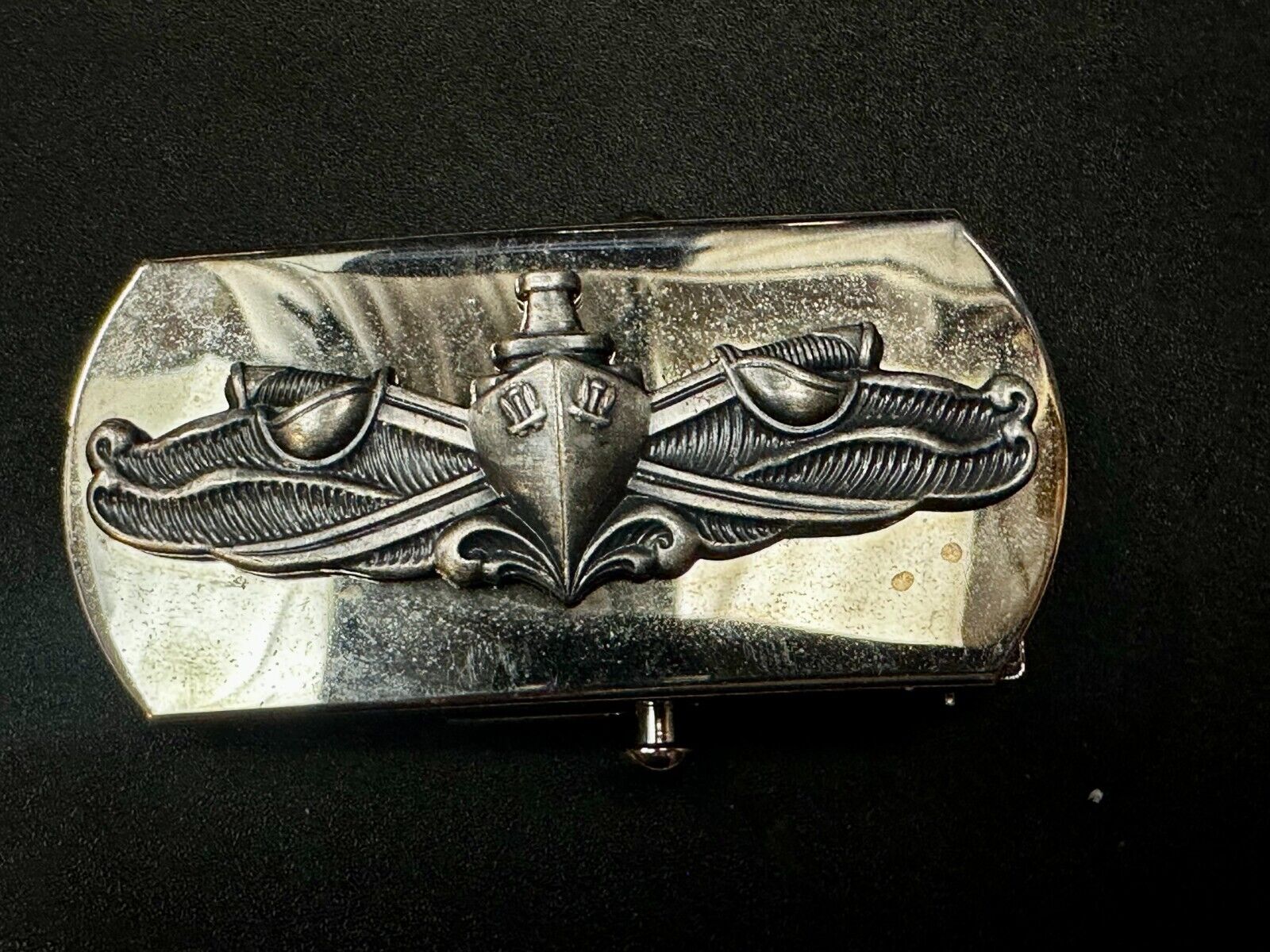 US Navy Naval Surface Warfare Army Solid Brass Silver Tone Vanguard Belt Buckle