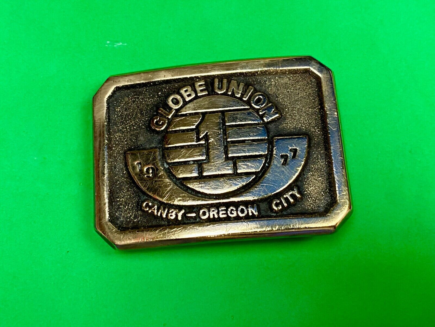 1977 Globe Union Canby Oregon City Commemorative Sandcast Bronze Belt Buckle