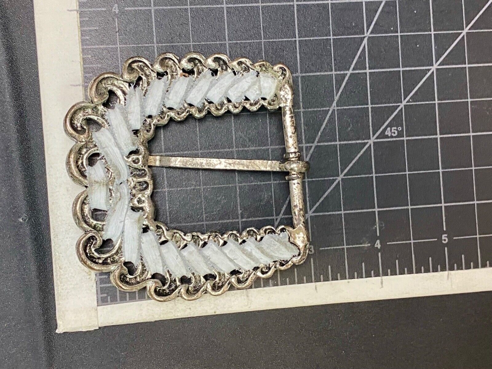 Beautiful White Ribbon Intertwined In Silver Tone Belt Buckle Missing Rhinestone