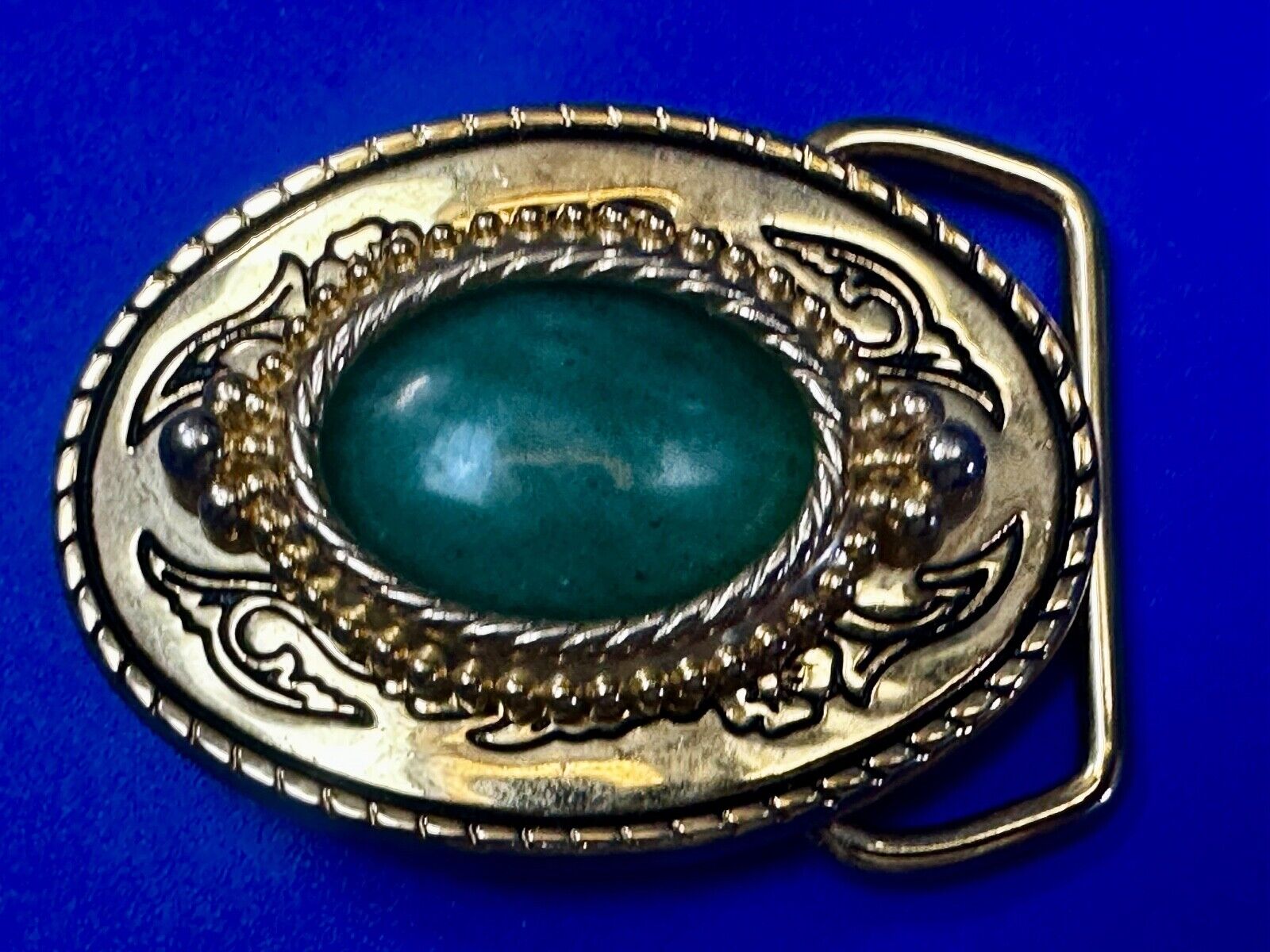 Aventurine Green Cabochon Cab Stone Centerpiece on Western Belt Buckle