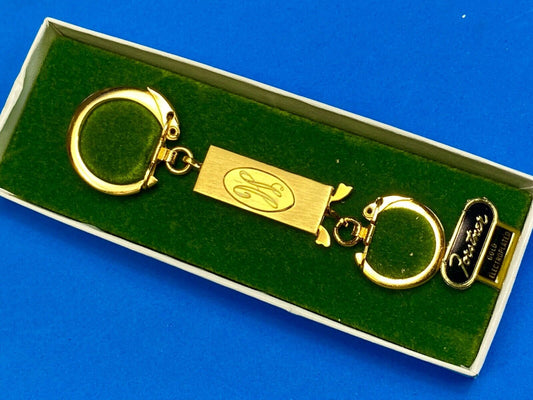 Vintage Foster USA Keychain Pull Apart Engraved H  Bar Gold Plated Mid Century