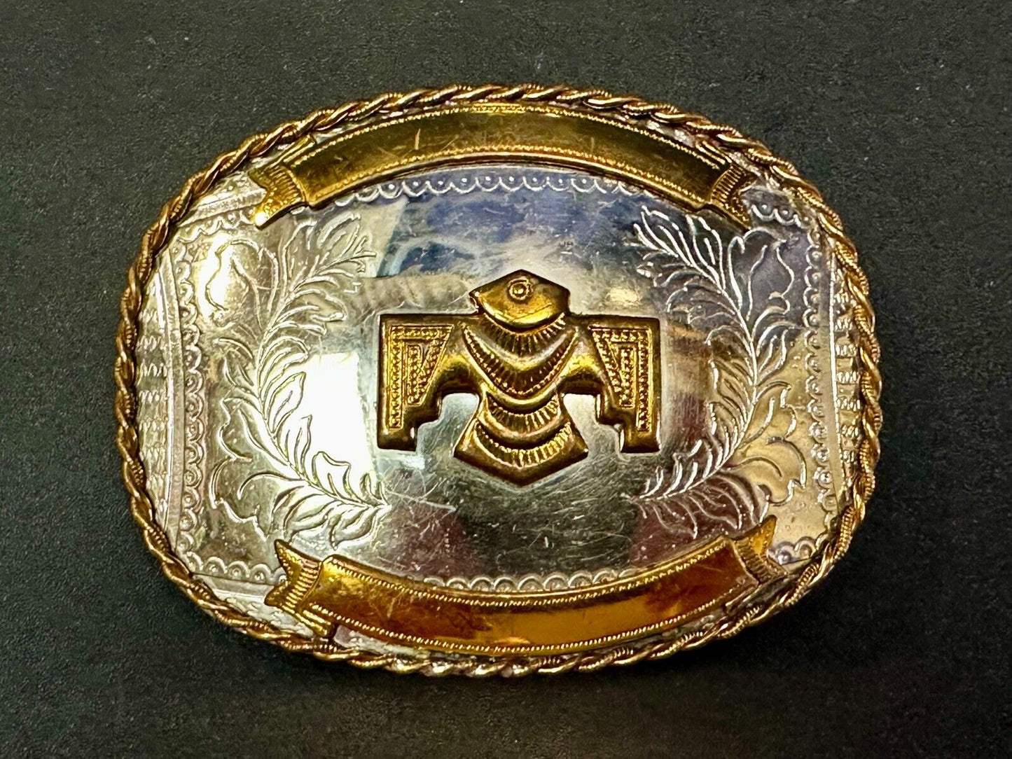 Thunderbird Embalm and Blank Engravable Ribbon Vintage Nickel Silver Belt Buckle