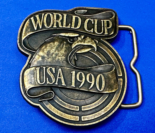 1990 USA World Cup Belt Buckle Brass Tone Vintage USA Made Belt Buckle