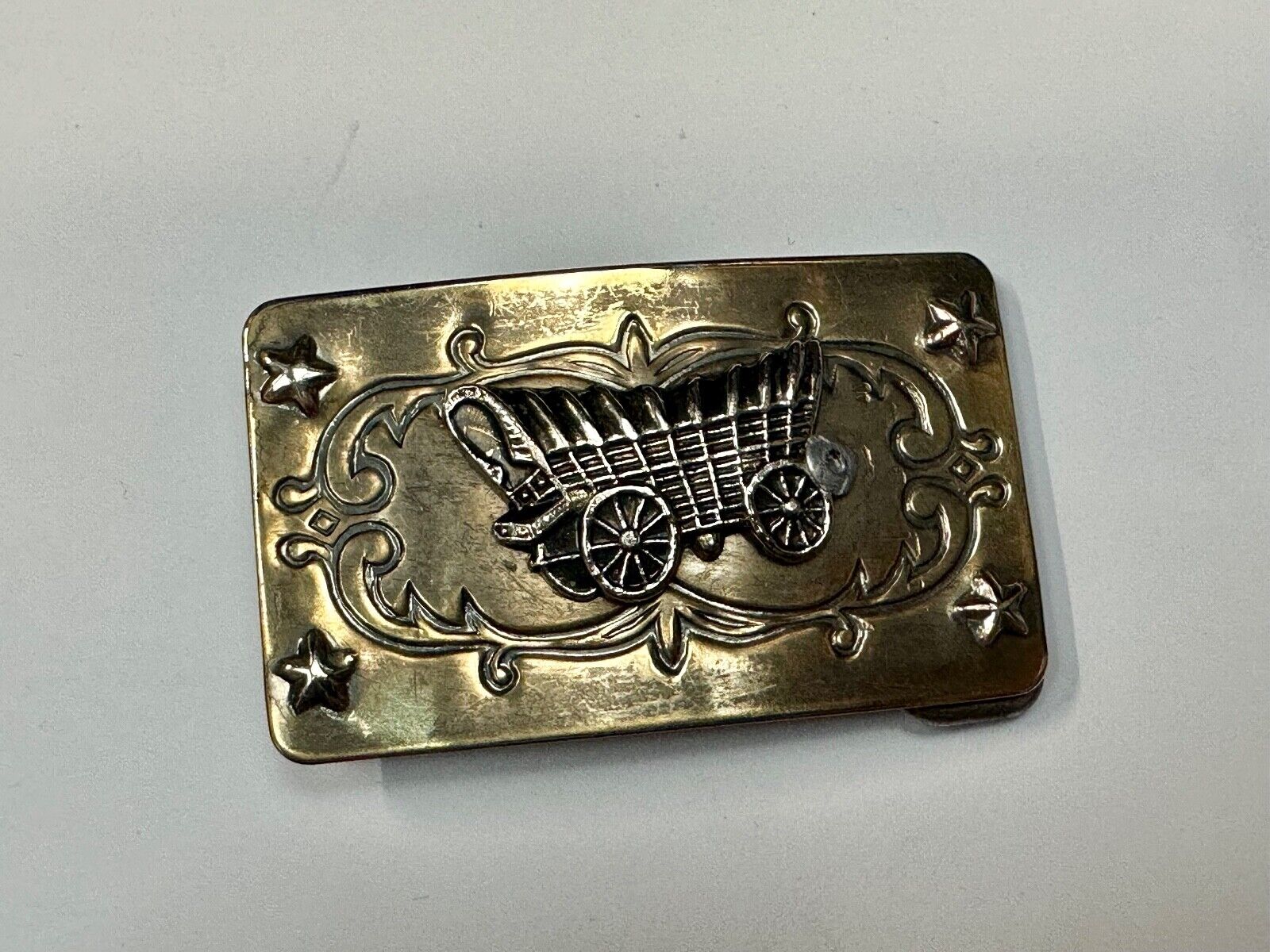 Vintage Covered Wagon Ornate belt buckle to restore