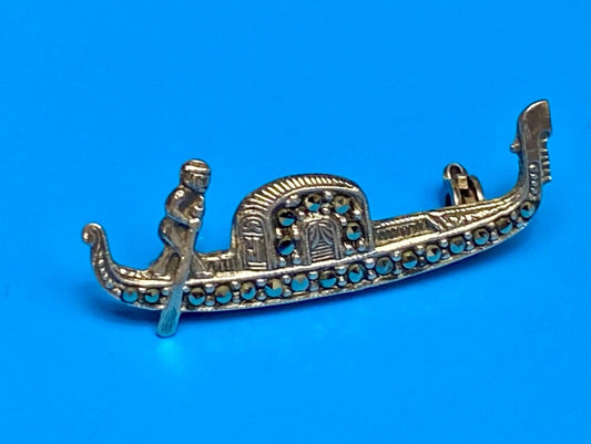 Vintage GONDOLA Marcasite Sterling Silver 800 Brooch Pin