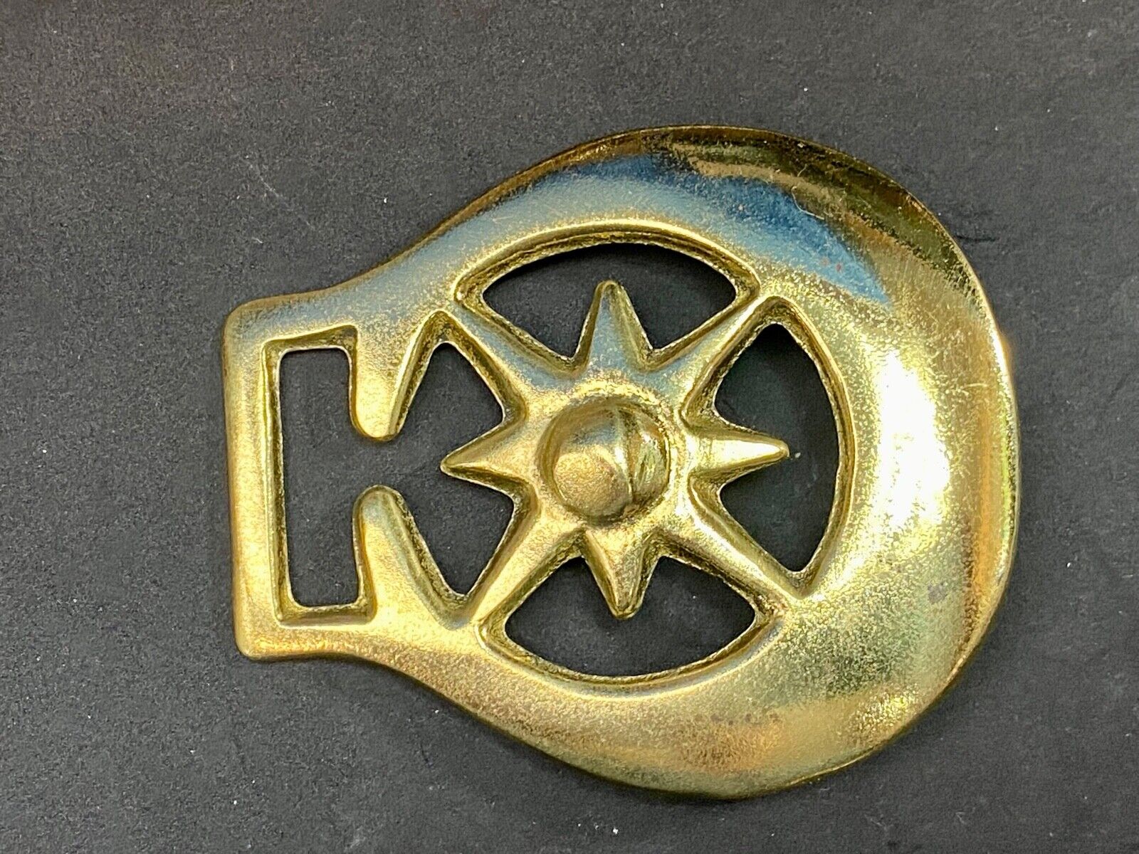 Vintage Horse Saddle Medallion Solid Brass nights STAR or cowgirls belt buckle!