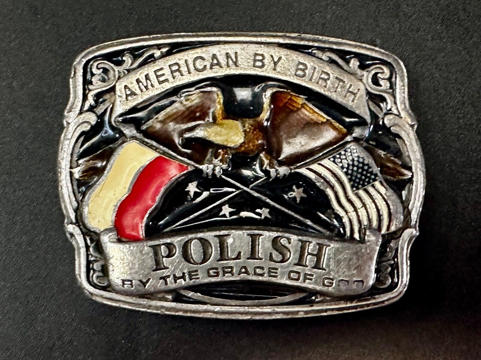 American by Birth Polish by the Grace of God Vintage 1988 Bergamot Belt Buckle