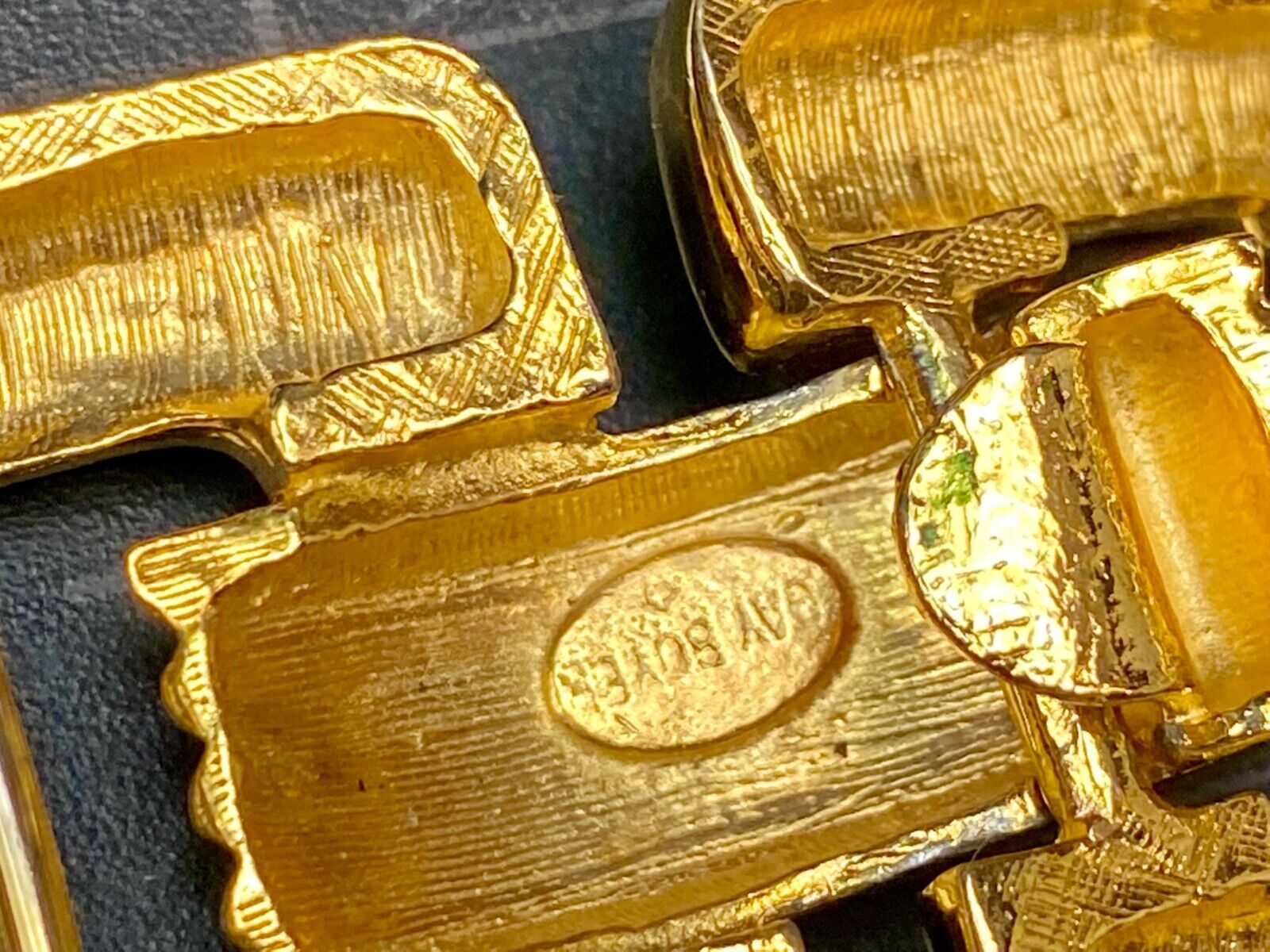Vintage Gay Boyer Signed Piece Interlocking Rectangular Belt Buckle