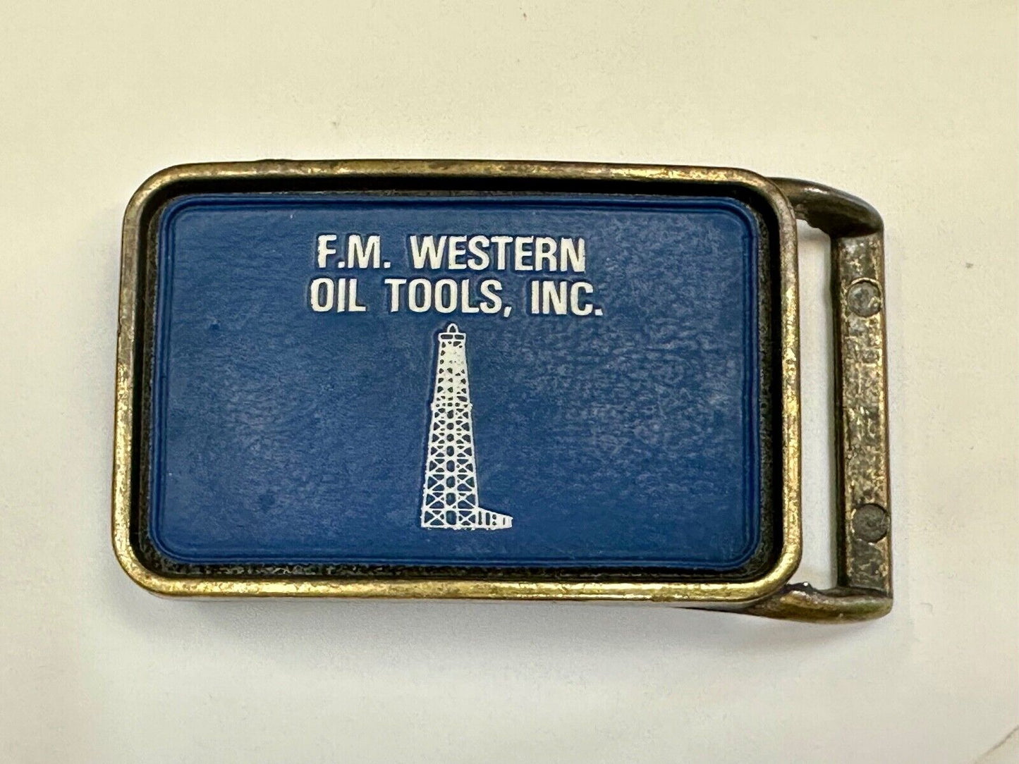 Vintage  FM western oil well tools belt buckle - Mining Refinery Drilling