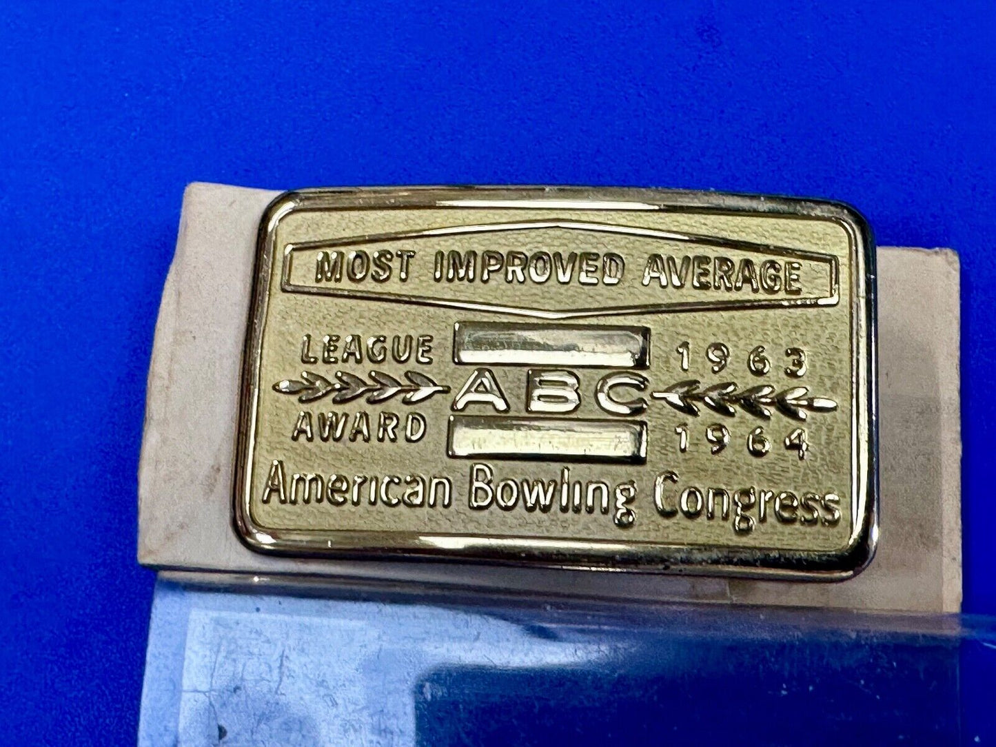 ABC Bowling League Award NOT engraved most improved trophy 1963 NOS belt buckle