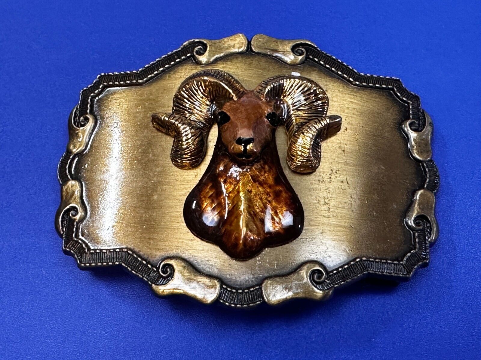 3D Big Horn Sheep Ram Mountain Goat Head Western Framed Belt Buckle by Raintree