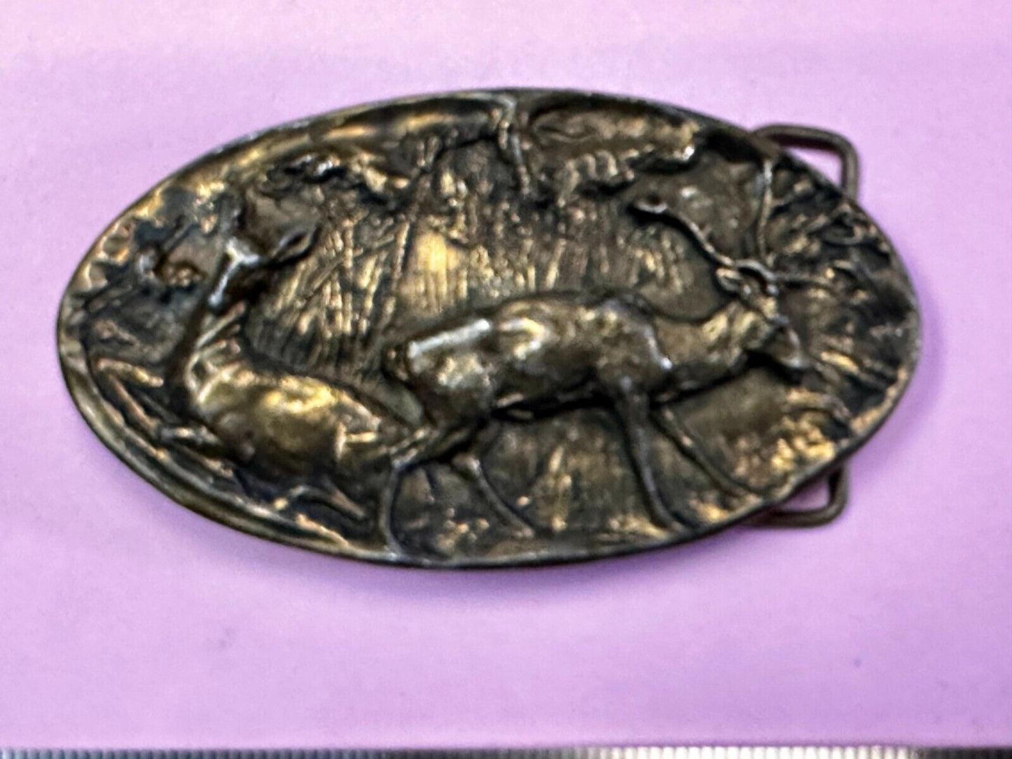 Vintage Deer in nature 1976 Adezy wide oval belt buckle