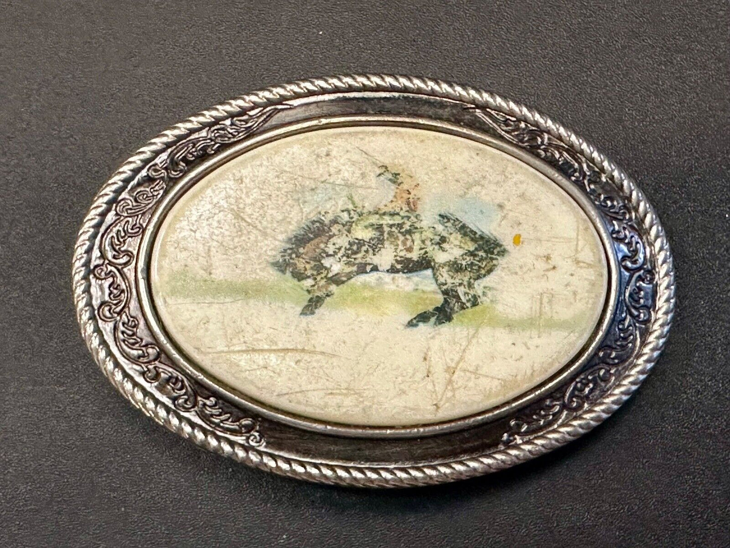 Used Faded End of the Trail picture Belt Buckle to restore of re-purpose