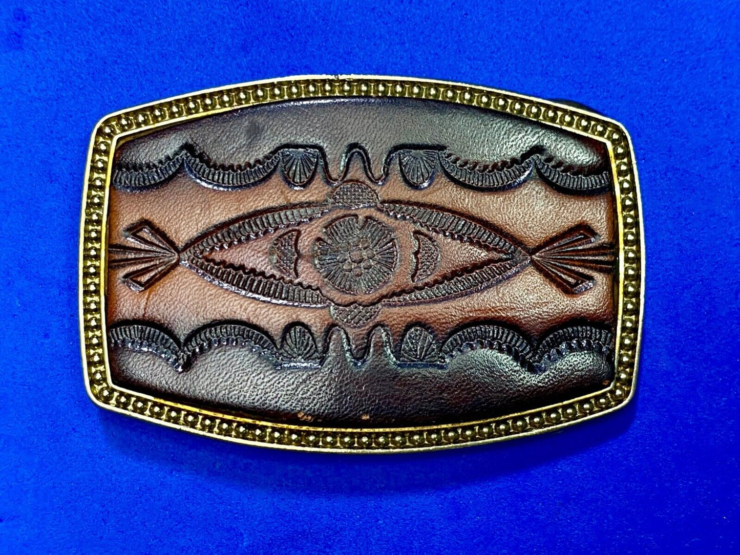 Alumaline 4108 faux leather and brass tone southwestern style belt buckle
