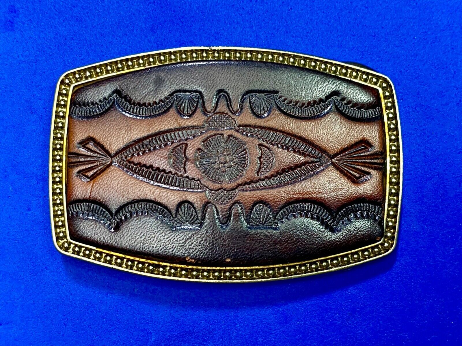 Alumaline 4108 faux leather and brass tone southwestern style belt buckle