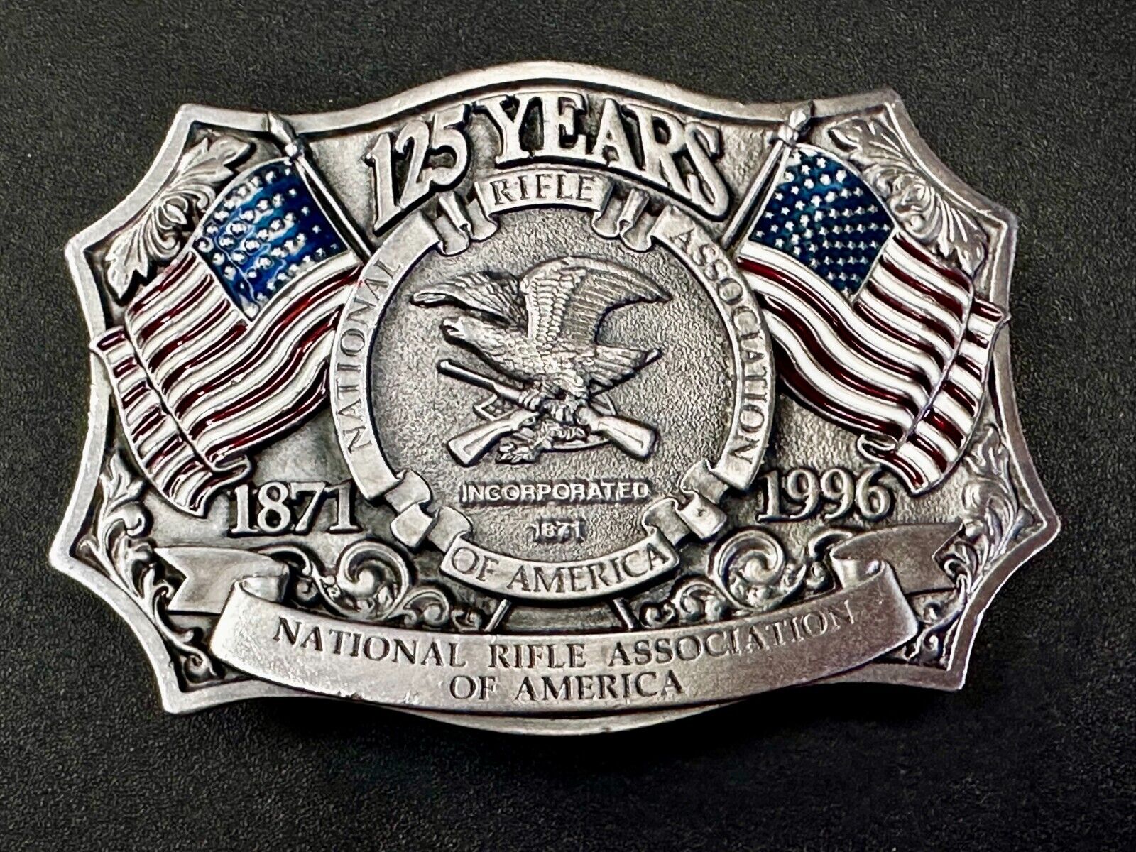 125 Year Celebration Gun Rights NRA National Rifle Association Vtg. Belt Buckle