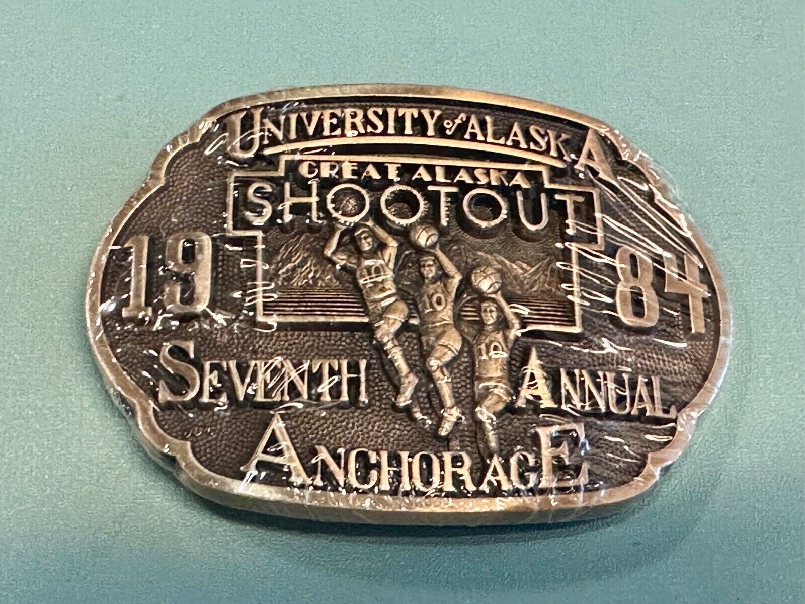 University of Alaska Great Shootout 1984 Brass NOS Belt Buckle - by Buck, ADM