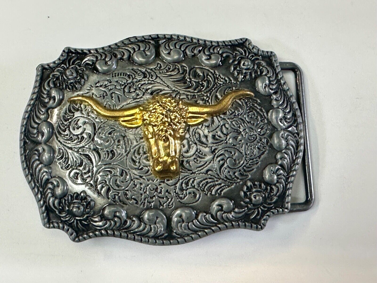 The Longhorn cow steer - cowboys cowgirls western raised two tone belt buckle