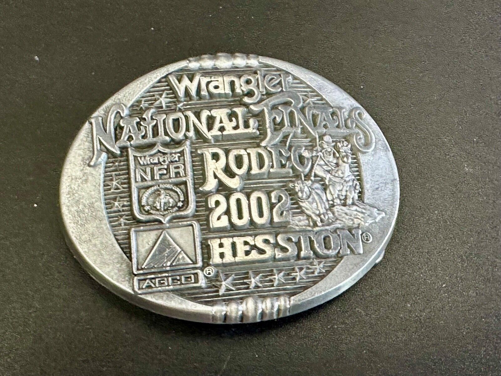 2002 Youth Sized Hesston National Finals Rodeo Bull Riding Cowboys belt buckle 