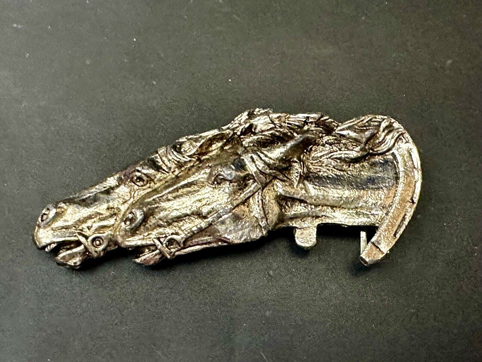 Two Horses Through Lucky Horseshoe Vintage Large Western Vintage Belt Buckle